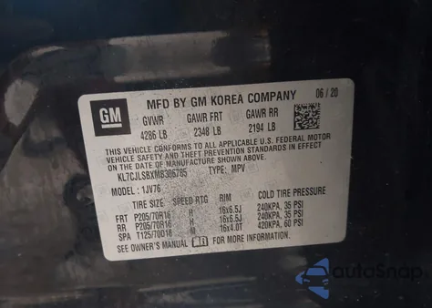 2021 Chevrolet Trax Fwd Lt from USA, damaged, VIN KL7CJLSBXMB306785